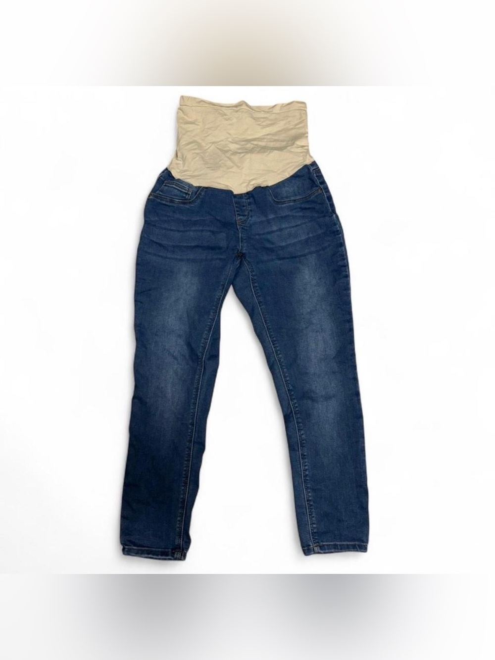 Bella Vida Dark Blue Denim Maternity Jeggings with Beige Panel